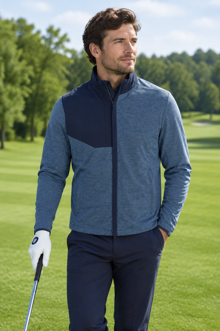 Dunning Mens Long Sleeve Glenberg Heathered Zip Jacket - Navy Halo