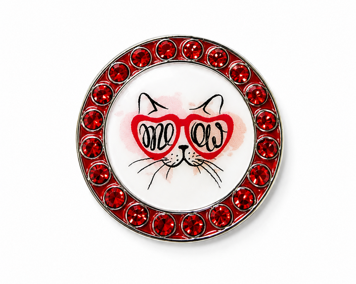 Best Of Golf America Crystal Rim Ball Marker - Meow - Red or Black