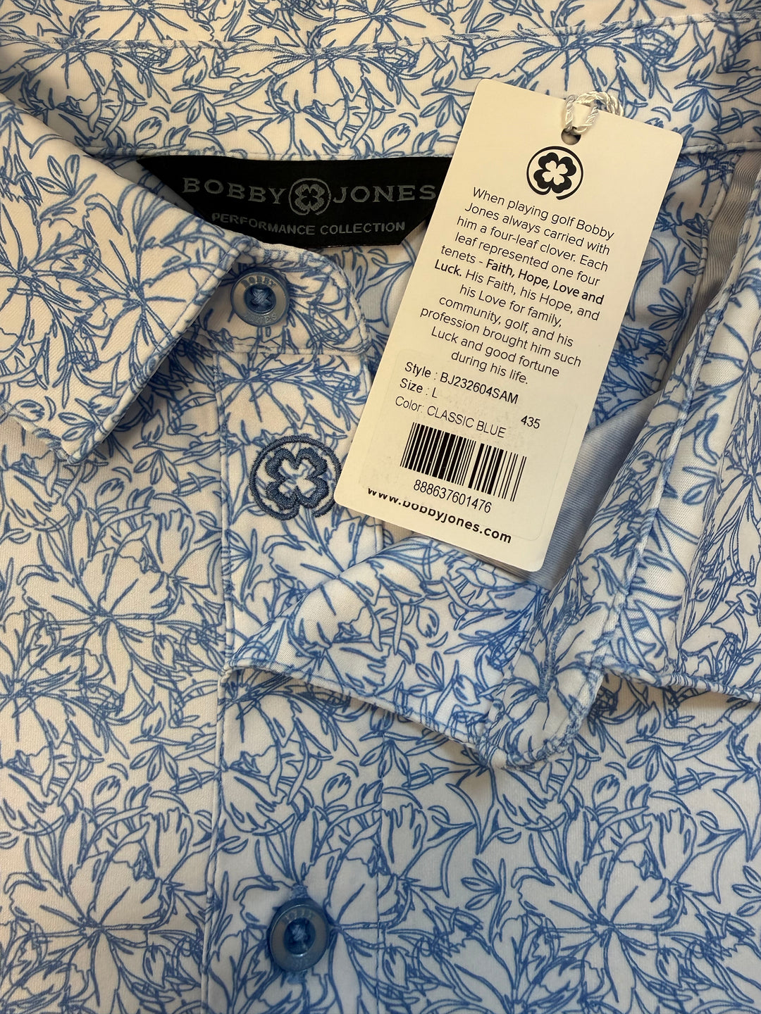 Bobby Jones Performance Azalea Print Jersey Polo - Classic Blue - Large