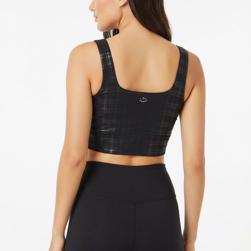 Beyond Yoga Beyond The Studio High Cropped Tank - Plaid Foil Black - FINAL SALE ITEM - Skorzie