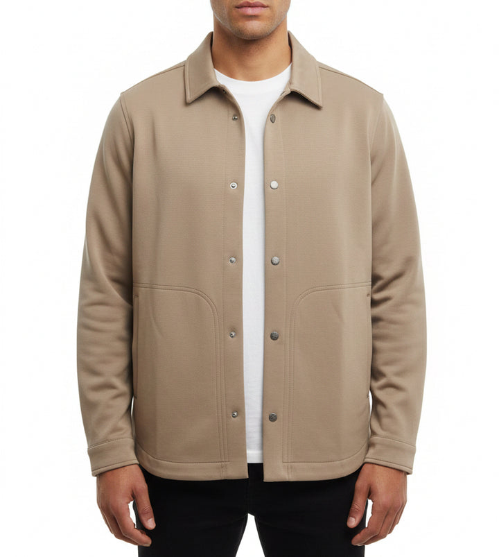 Bugatchi Men's Shirt Jacket Soft Touch™ Snap Front Walnut Size S