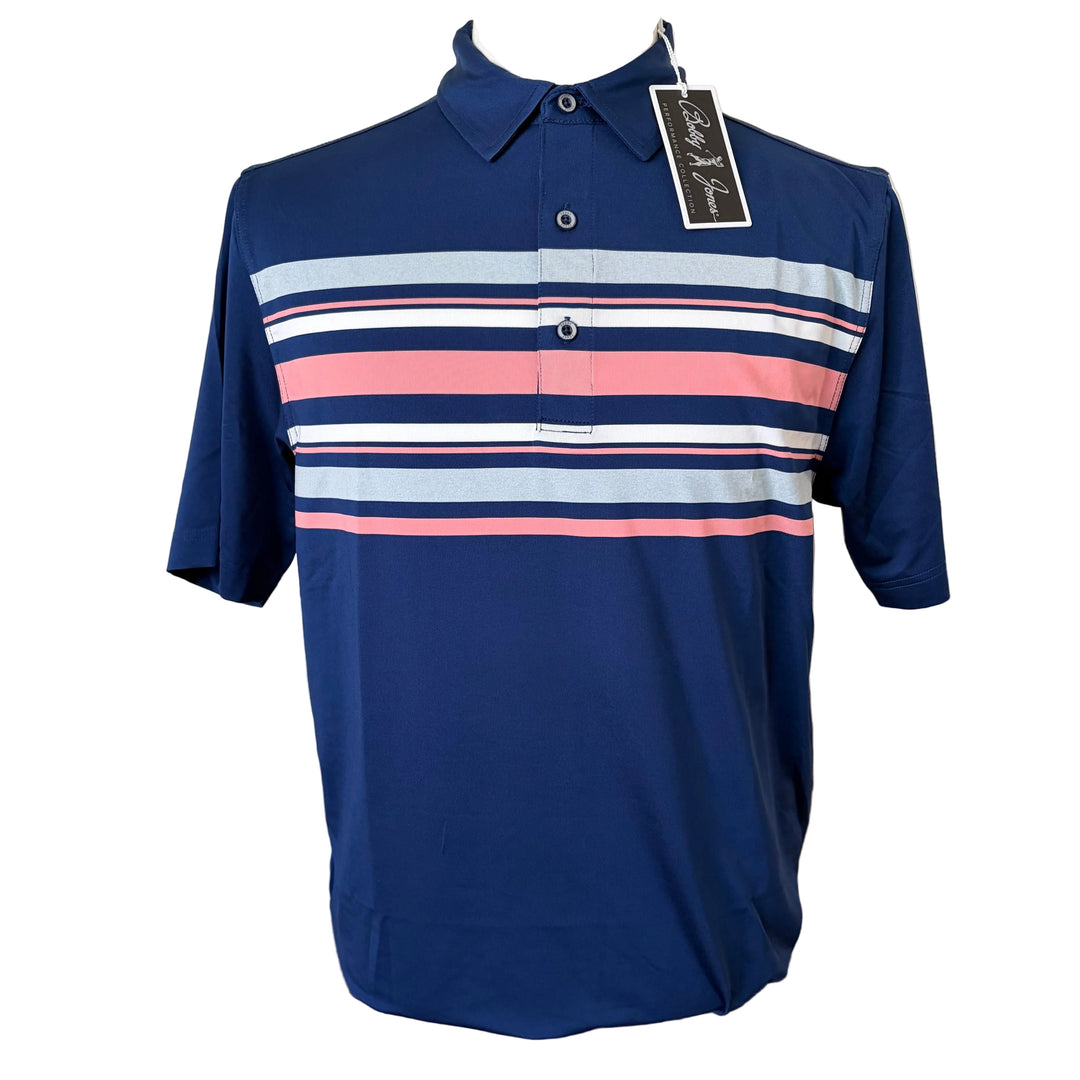 Bobby Jones Performance Engineered Stripe Polo (w/ logo) - Summer Navy - Skorzie