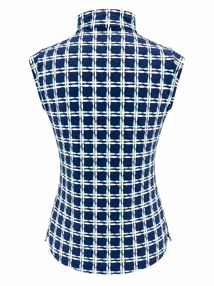 SanSoleil Womens Sleeveless Zip Top - Navy/White