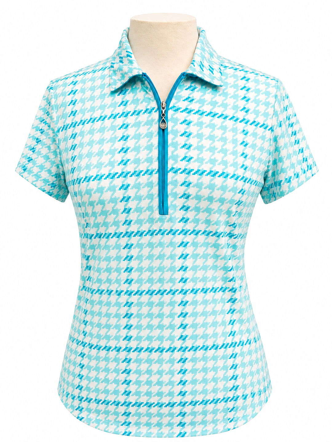 SanSoleil Womens Short Sleeve Zip Polo - Turquoise Pattern