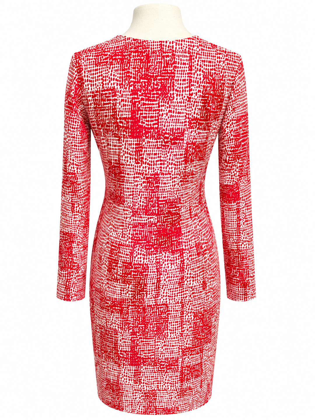 IBKUL Long Sleeve V-Neck Pattern Dress - Red/White - Small - Skorzie