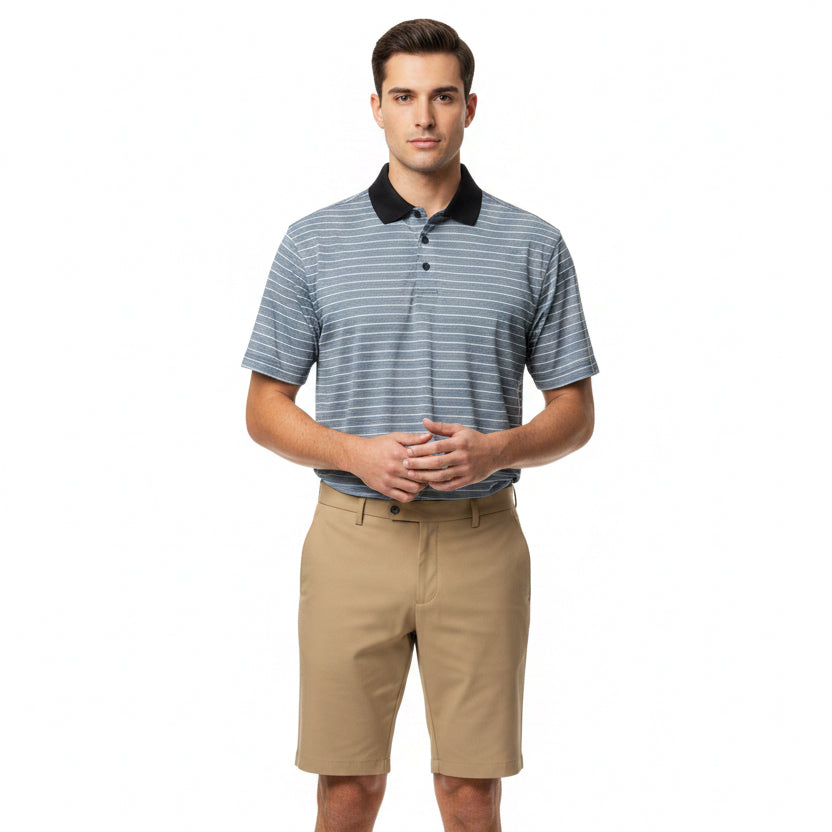 G/FORE Men's Polo Herringbone Stripe Tech Jersey Onyx/Snow Size M