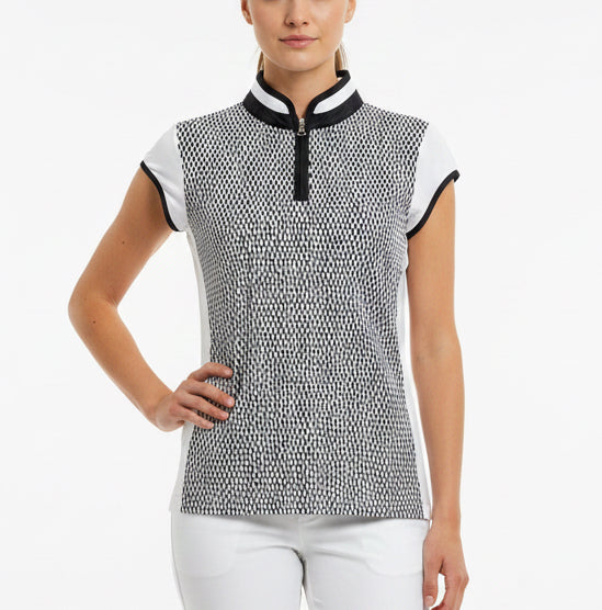 Lohla Sport Womens Golf S/L Polo Dark Navy Croc Print White Size S