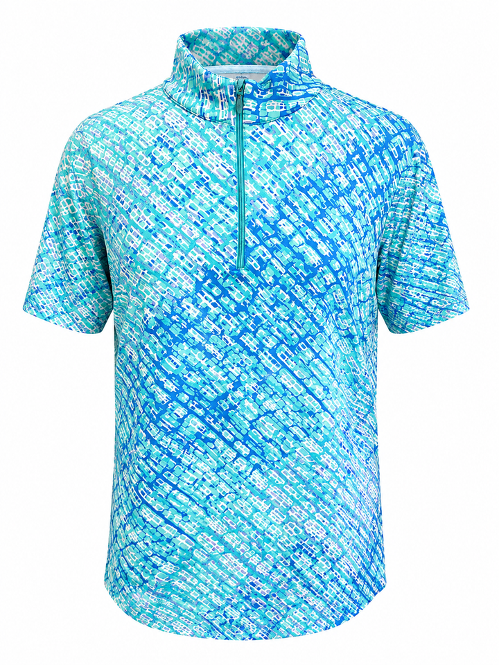 IBKUL Liz Short Sleeve Zip Mock - Jade/Lavender