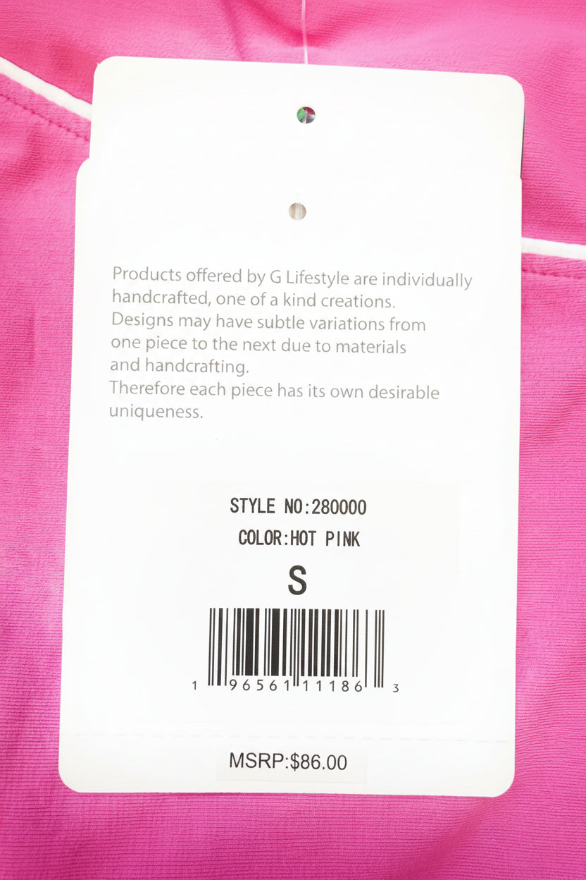 G-Lifestyle Sleeveless Piping Mock Neck Top - Hot Pink - Small