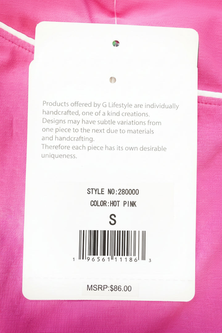 G-Lifestyle Sleeveless Piping Mock Neck Top - Hot Pink - Small