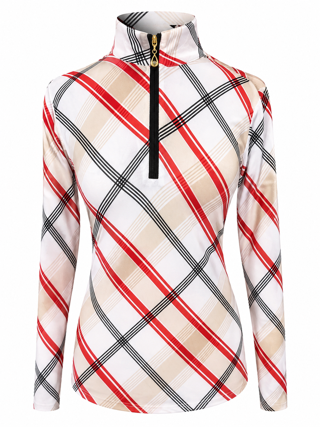 SanSoleil SolCool Long Sleeve Mock Zip Top -  Red Plaid