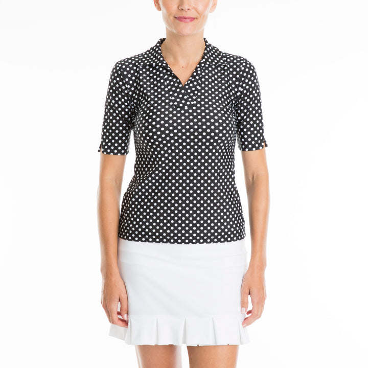 Tzu Tzu Daisy Polo Top - Black Dotty