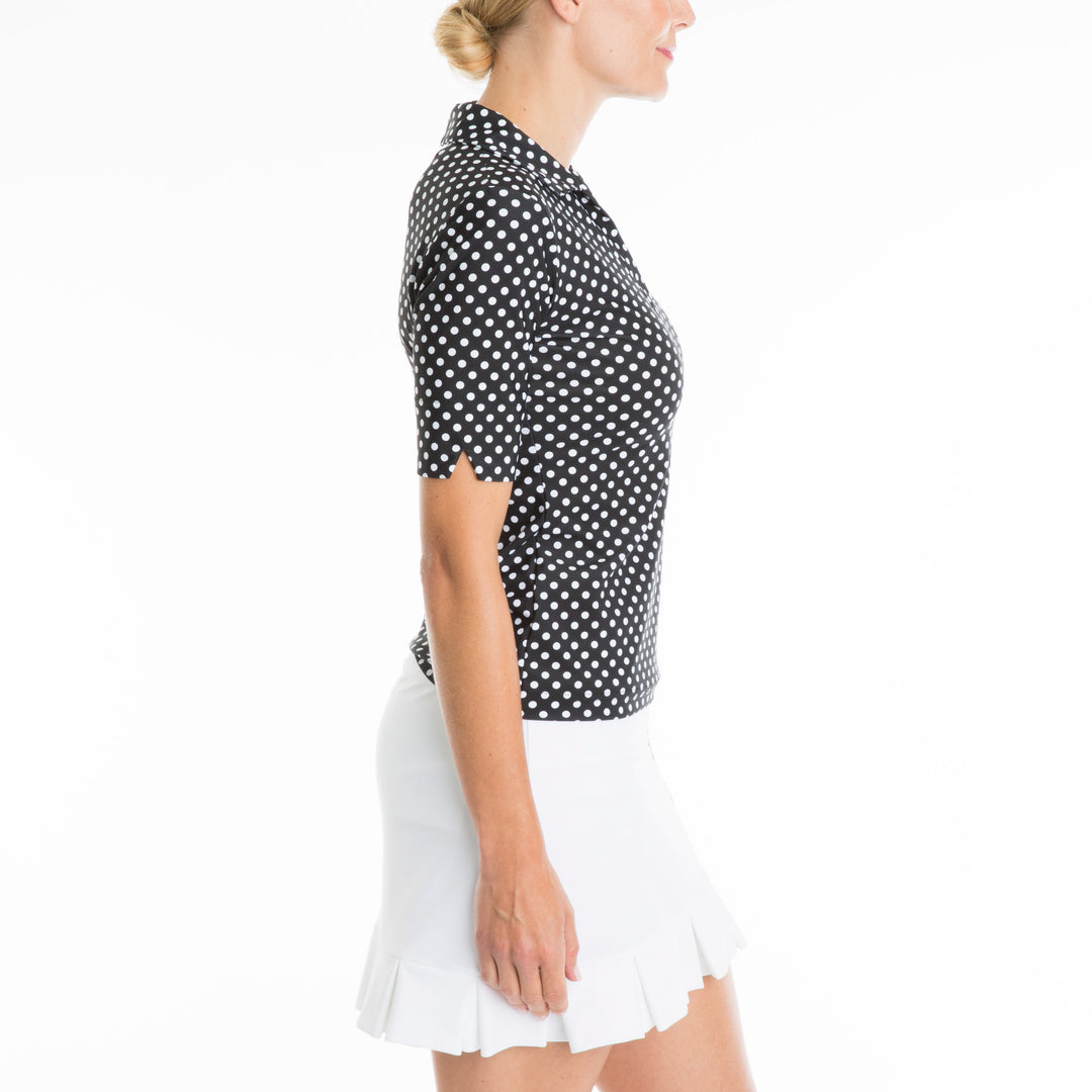 Tzu Tzu Daisy Polo Top - Black Dotty