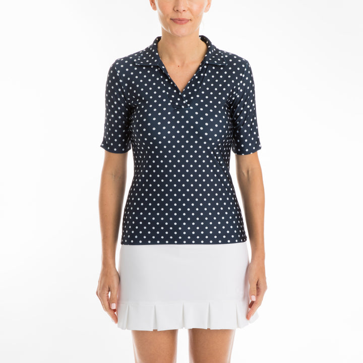 Tzu Tzu Daisy Polo Top - Navy Dotty