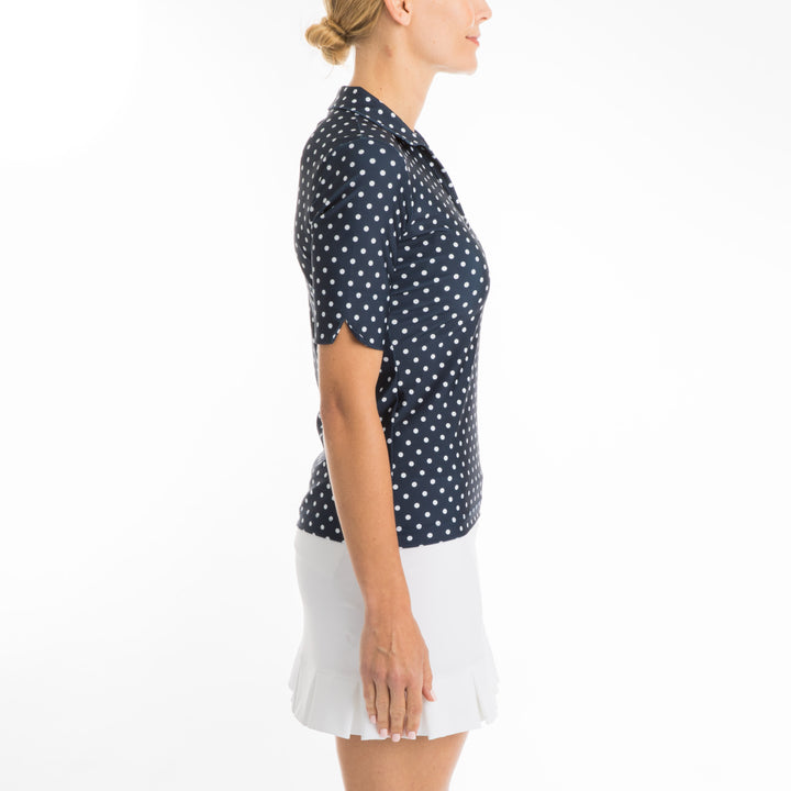 Tzu Tzu Daisy Polo Top - Navy Dotty