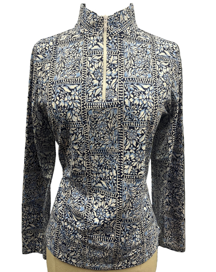 IBKUL Long Sleeve Mock Neck Top - Blue Floral- Small - Skorzie