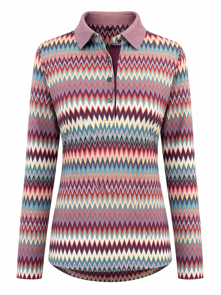 Greyson Canyon Peaks Long Sleeve Polo - Antelope Multi - Large - Skorzie