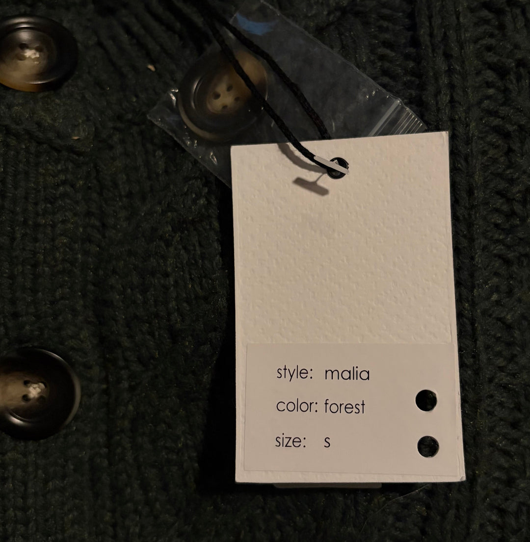 27 Miles Women's Cardigan Malia Cable Cropped Forest Size S