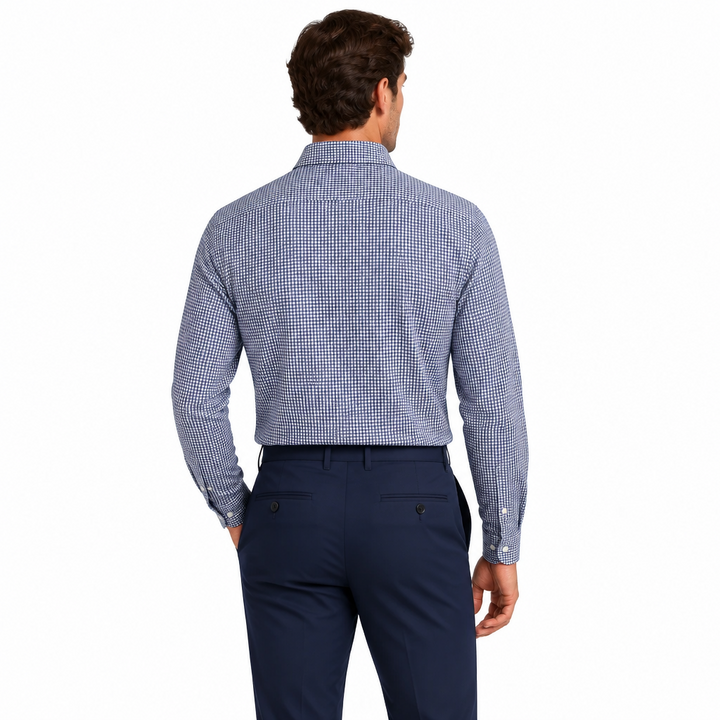 Collars & Co. Men's L/S Polo Apex Performance Fabric Semi-Spread Blue/White Print Size XL