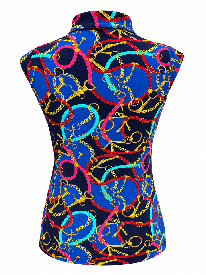 IBKUL Womens Zena Sleeveless Zip Polo - Red Multi