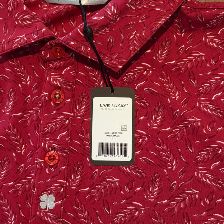 Black Clover Men's Golf Polo Lucky Feather Pomegranate Size L