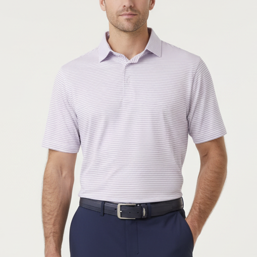 Straight Down Men's Golf Polo Channel Stripe Lilac/Tidal Size L