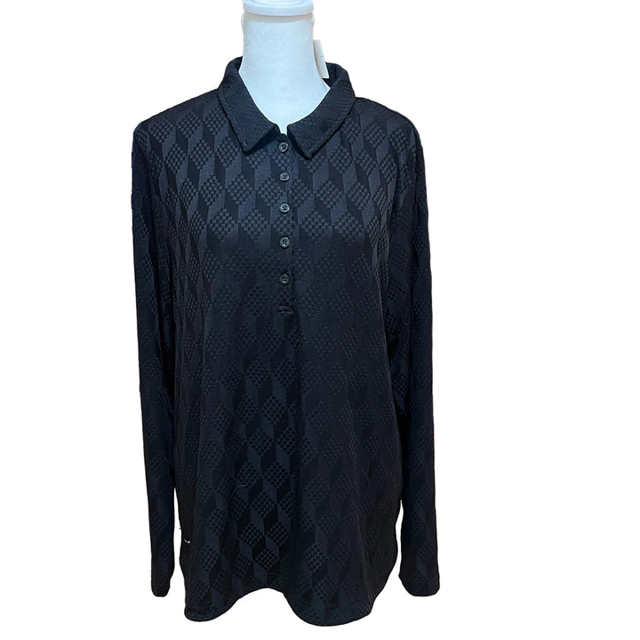 Daily Sports Jacquard LS Polo (w/ logo) - Black - Skorzie