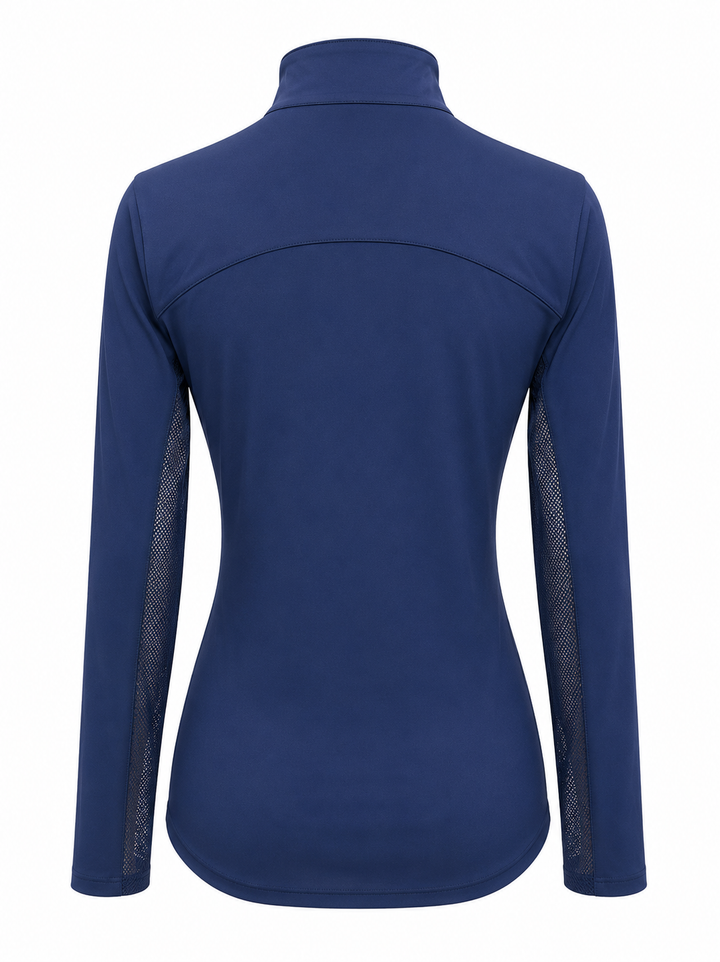 SanSoleil Womens Long Sleeve Zip Polo - Draper Cornflower