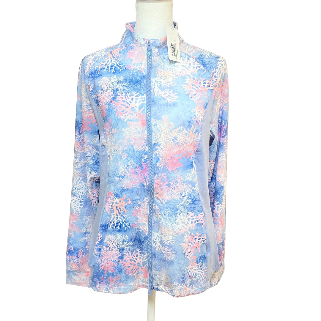 Greg Norman Catherine Watercolor Coral Full-Zip Golf Jacket - Lilac Crest - Medium - Skorzie
