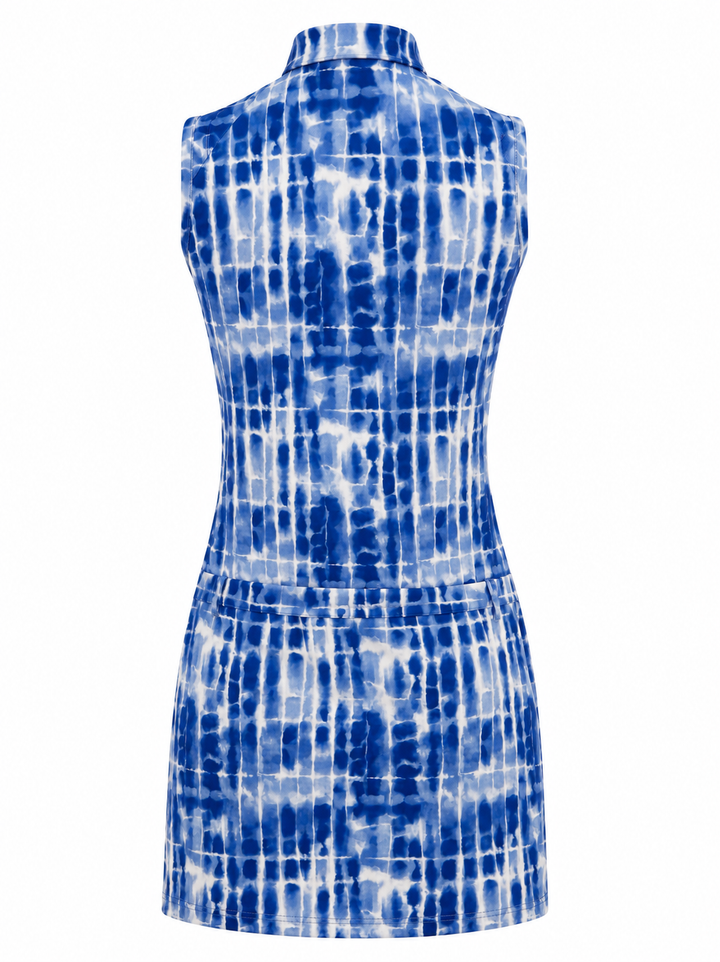 IBKUL Sleeveless Drawstring Waist Dress - Blue/White - XS