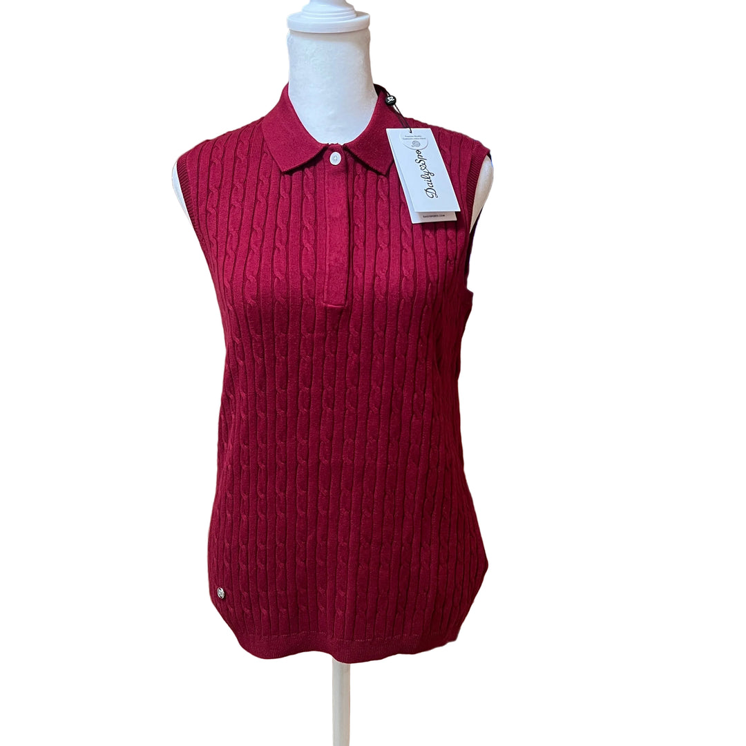 Daily Sports Madelene Veronica Cable Knit SL Polo - Winery - Skorzie
