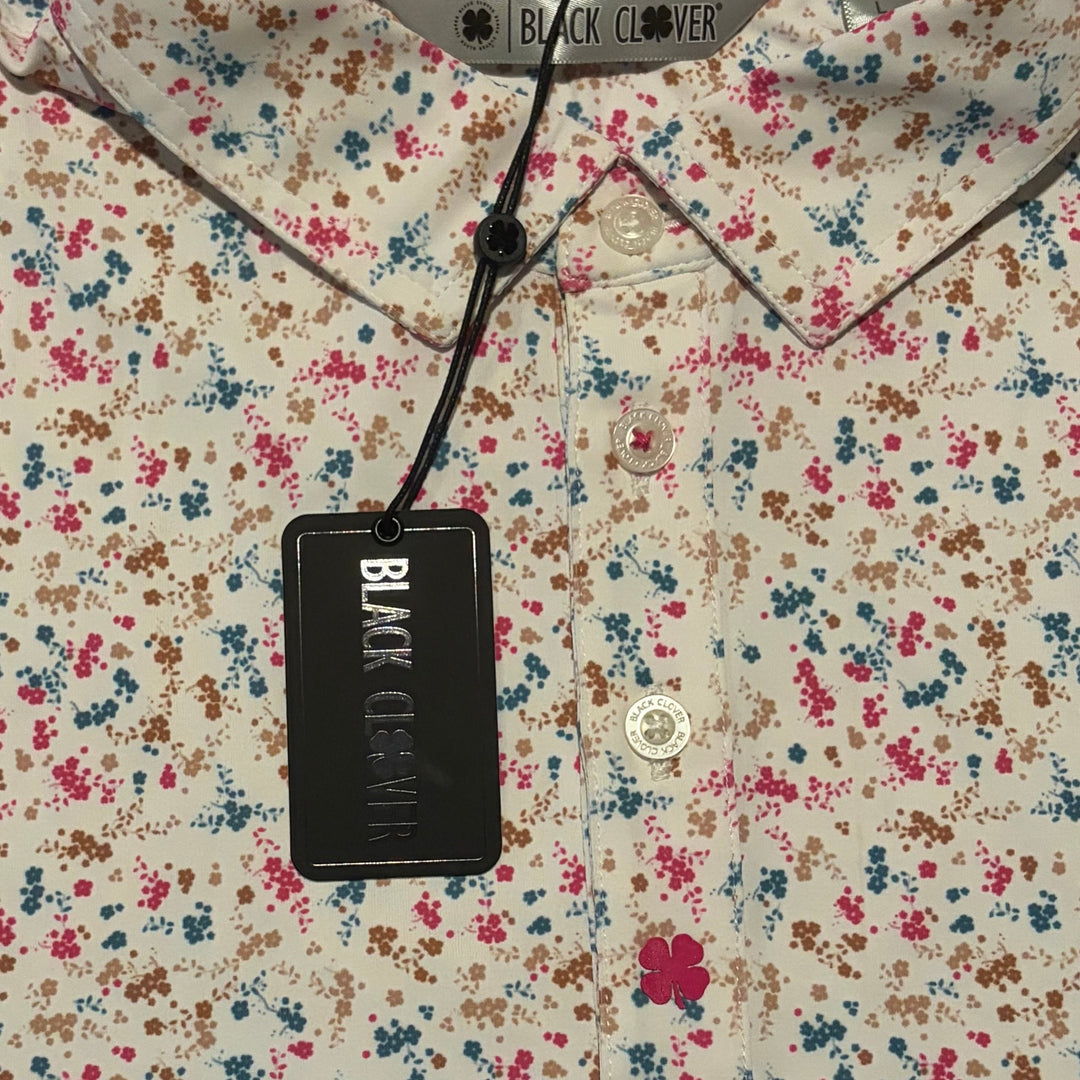 Black Clover Men's Golf Polo Raspberry Smash White Multi Size L