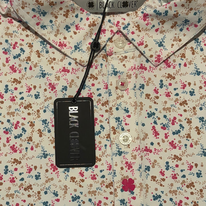 Black Clover Men's Golf Polo Raspberry Smash White Multi Size L