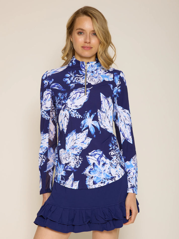G-Lifestyle Quarter Zip Sun Protection Top - Blue Lily - Skorzie