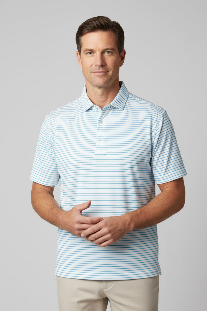 Donald Ross Mens Mateo Short Sleeve Polo - White/Neptune