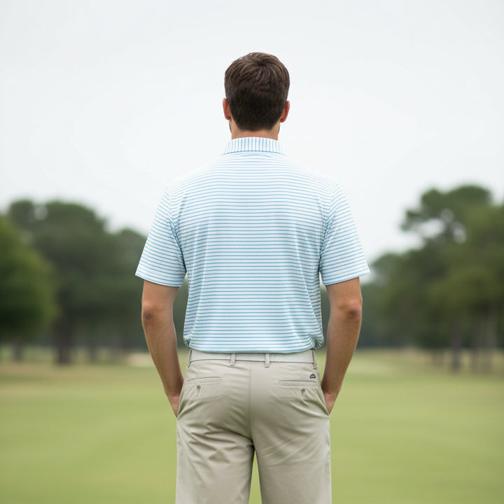 Donald Ross Mens Mateo Short Sleeve Polo - White/Neptune