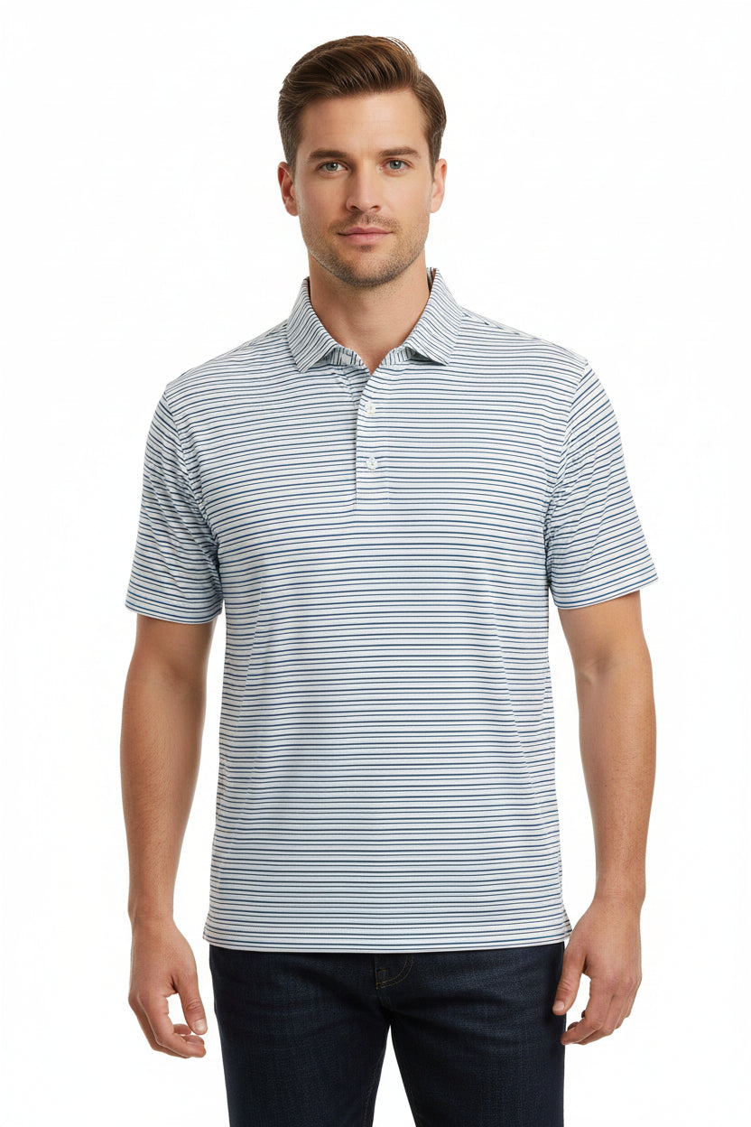 Donald Ross Mens Toronto Short Sleeve Polo (w/logo) - White/Denim/Mint