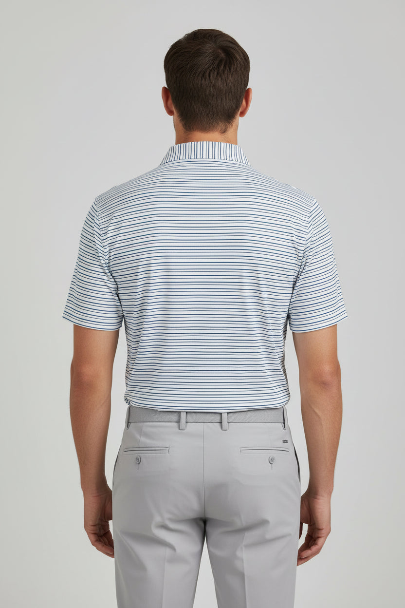 Donald Ross Mens Toronto Short Sleeve Polo (w/logo) - White/Denim/Mint