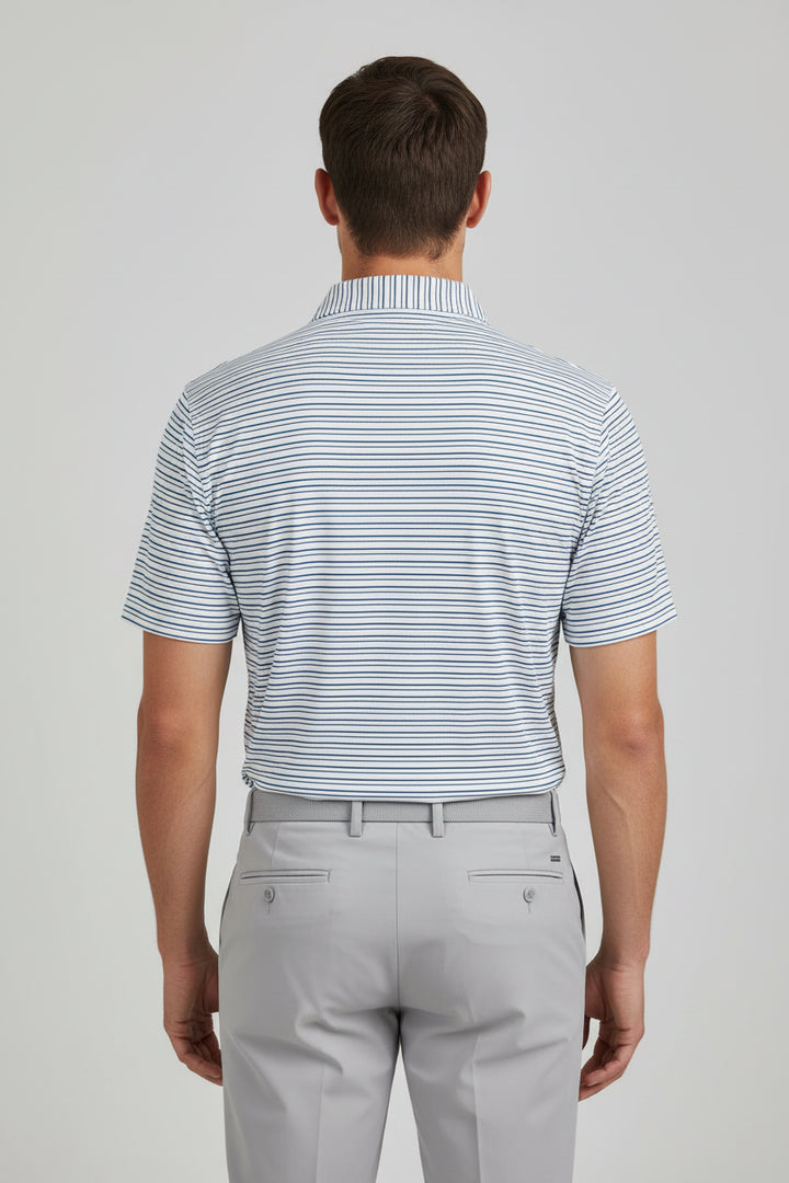 Donald Ross Mens Toronto Short Sleeve Polo (w/logo) - White/Denim/Mint
