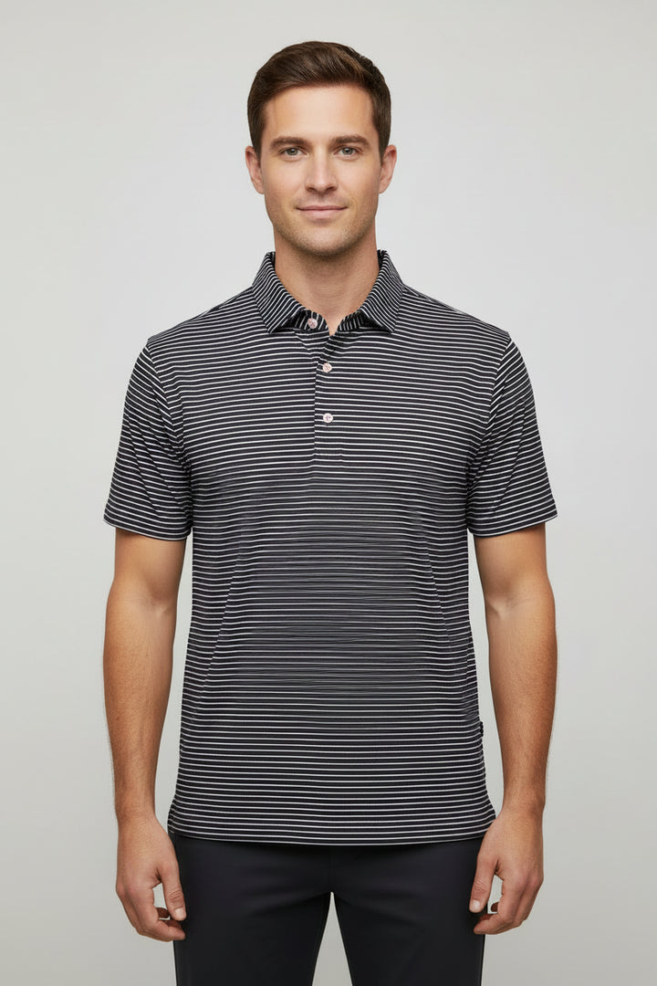 Donald Ross Mens Striped Short Sleeve Polo (w/logo) - Black/White