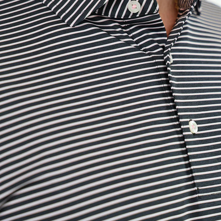 Donald Ross Mens Striped Short Sleeve Polo (w/logo) - Black/White