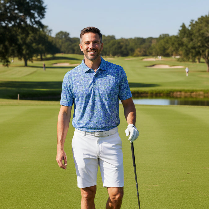 Donald Ross Mens Boca Short Sleeve Polo - White/Bermuda/Cobalt