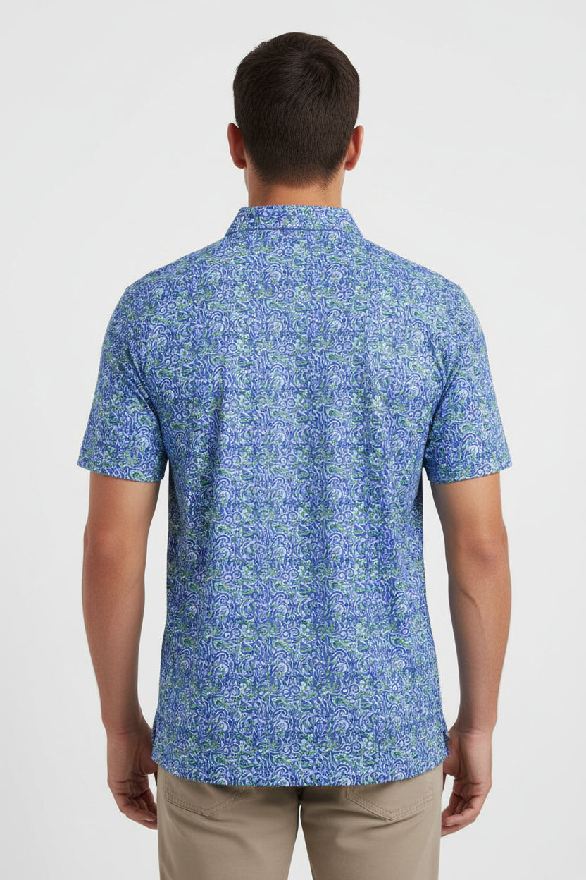 Donald Ross Mens Boca Short Sleeve Polo - White/Bermuda/Cobalt