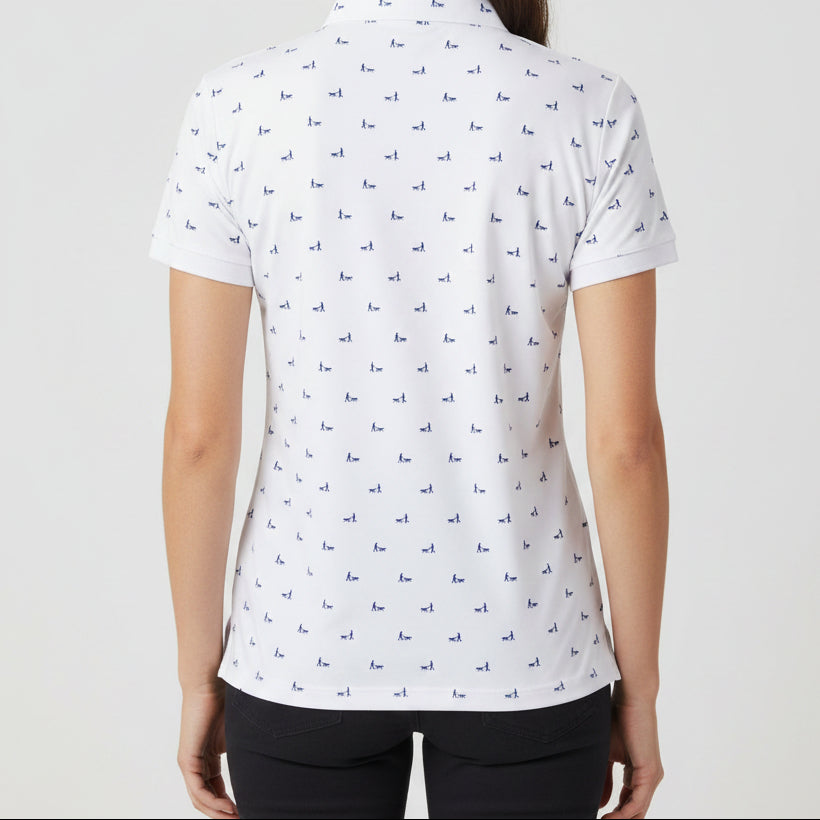 Donald Ross Mens Walking The Dog Short Sleeve Polo - White/Navy
