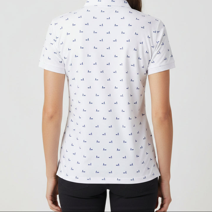 Donald Ross Mens Walking The Dog Short Sleeve Polo - White/Navy