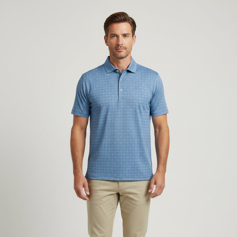 Donald Ross Mens Wayland Short Sleeve Polo (w/logo) - Denim/Neptune