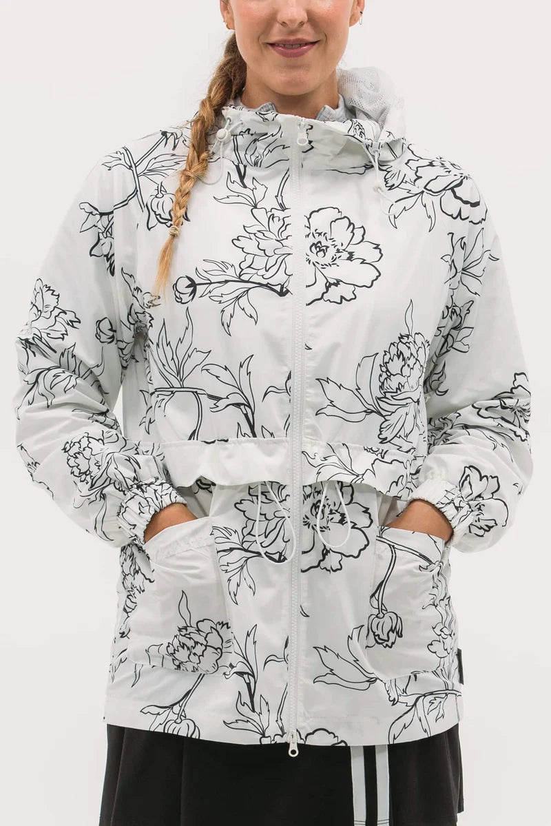 Foray Golf Printed Windbreaker Shell Jacket - White Floral - Skorzie