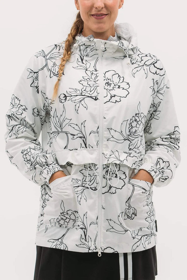 Foray Golf Printed Windbreaker Shell Jacket - White Floral - Skorzie