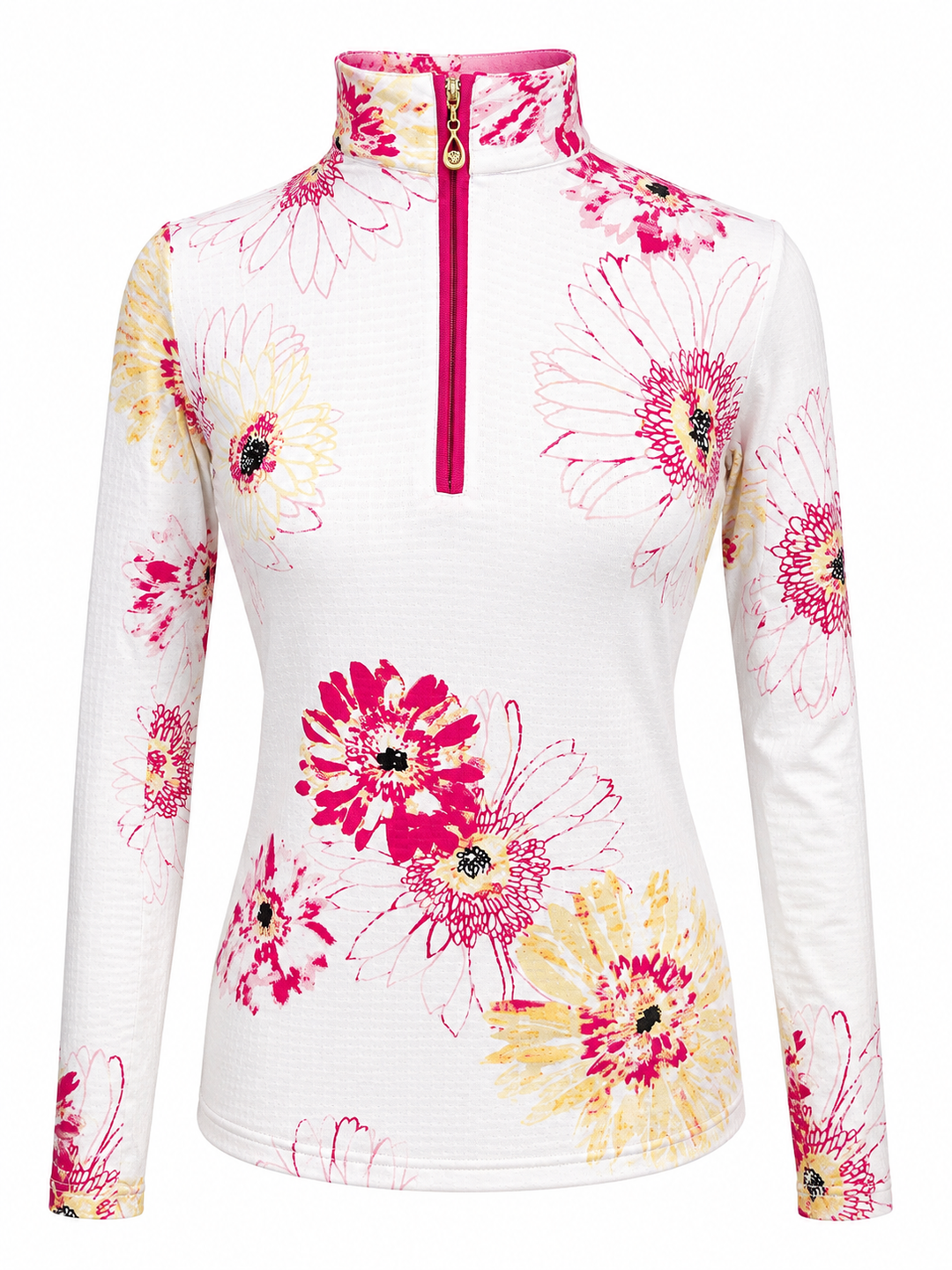 SanSoleil SolCool Print Long Sleeve Mock - Pink Flowers - XS