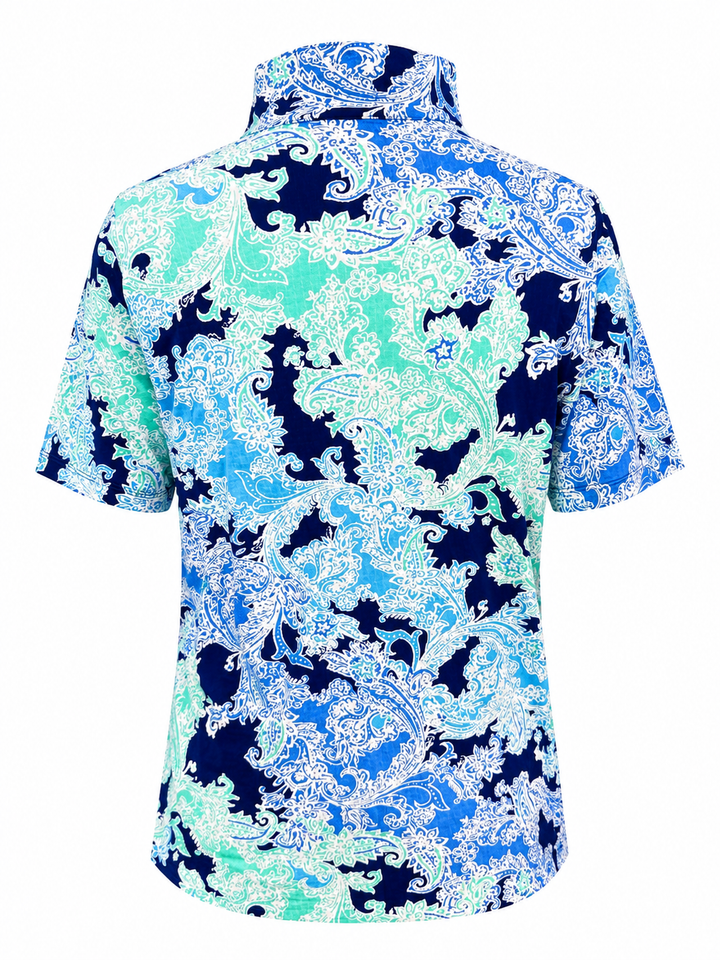 IBKUL Pascha Short Sleeve Zip Mock - Navy/Seafoam